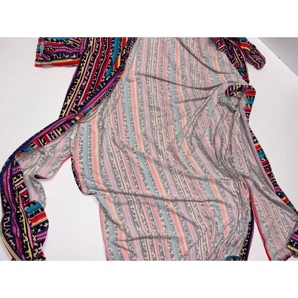 Vibrant Southwest Aztec Print Long Kimono Duster Cardigan Boho Tribal SZ UNKNOWN - Picture 7 of 12